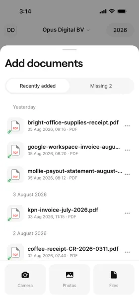 The Add Documents sheet opened from the central plus button