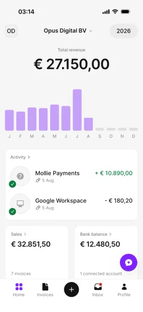 The AirBill dashboard with the bottom navigation bar visible