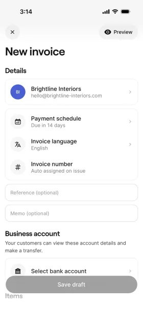 Invoice wizard with customer and invoice details