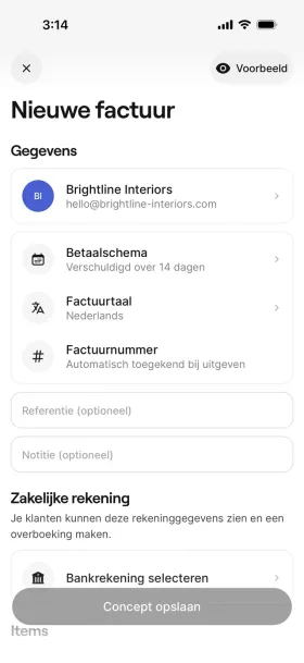 Factuurwizard met klant- en factuurgegevens