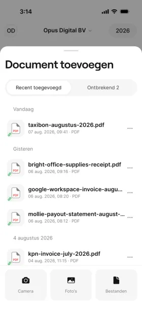 Het geüploade bonnetje automatisch gematcht met de banktransactie